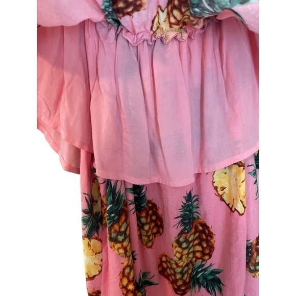 Umgee Off the Shoulder Pineapple & Pink Lined Cotton Mini Dress Festival Summer - Picture 2 of 5